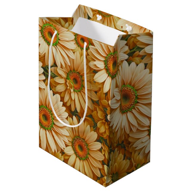 Yellow floral yellow sunflower yellow daisies  medium gift bag (Back Angled)