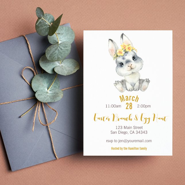 Yellow Florals Easter Bunny Egg Hunt Invitation (Creator Uploaded)