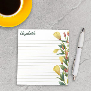 Yellow Florals Evening Primrose Lined Your Name Notepad