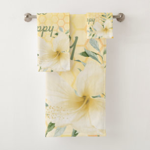 Yellow florals honeycomb bath towel set