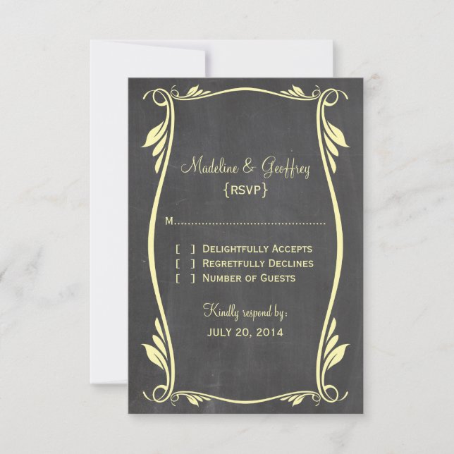 Yellow Flourish Chalkboard Response Card (Front)