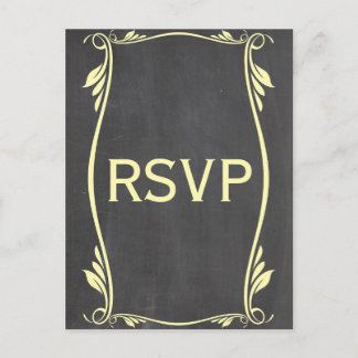 Yellow Flourish Chalkboard RSVP Postcard