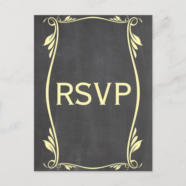 Yellow Flourish Chalkboard RSVP Postcard (Front)