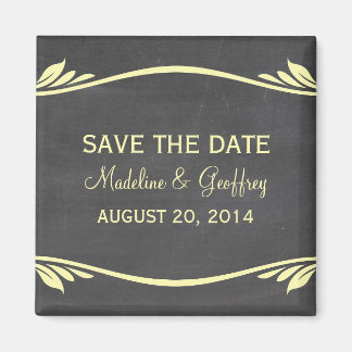 Yellow Flourish Chalkboard Save the Date Magnet