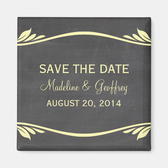 Yellow Flourish Chalkboard Save the Date Magnet (Front)