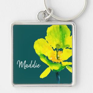 Yellow flower abstract watercolor  keychain
