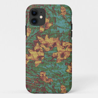 Yellow flower against leaf camouflage pattern 2 iPhone 11 case