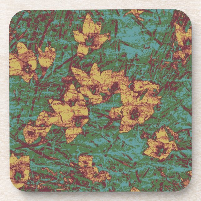 Yellow flower against leaf camouflage pattern 2 coaster (Front)