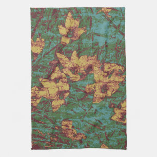 Yellow flower against leaf camouflage pattern 2 kitchen towel
