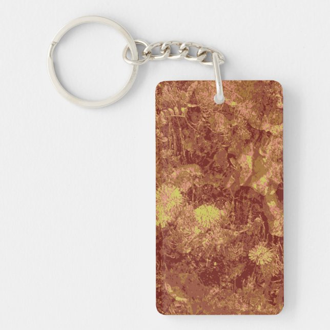 Yellow flower against leaf camouflage pattern keychain (Front)