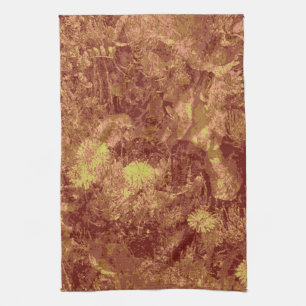 Yellow flower against leaf camouflage pattern kitchen towel