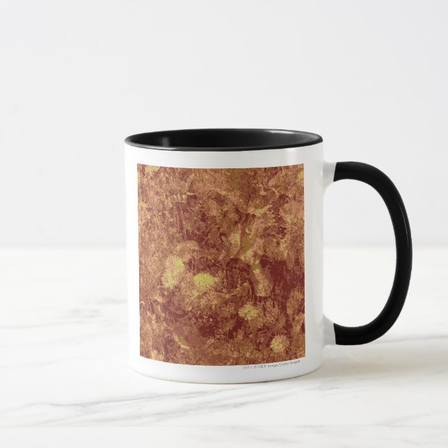Yellow flower against leaf camouflage pattern mug (Right)