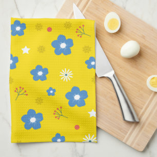 Yellow Flower Art Pattern Aesthetic Flower PNG Tra Kitchen Towel