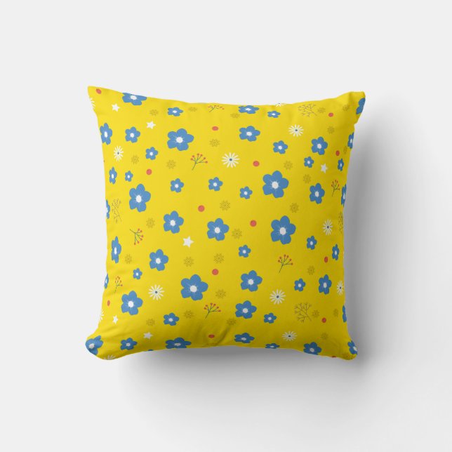 Yellow Flower Art Pattern Aesthetic Flower PNG Tra Throw Pillow (Front)
