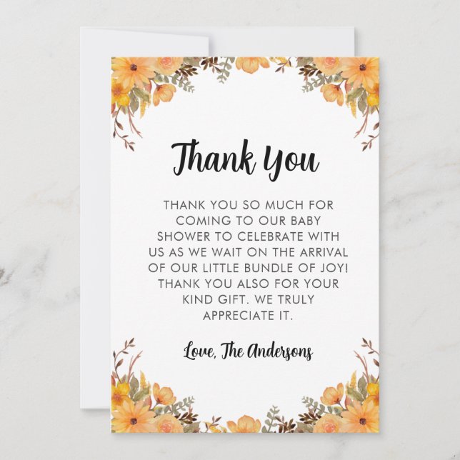 Yellow Flower Baby Shower Thank You Card (Front)