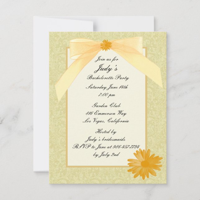 Yellow Flower Bachelorette Party Invitation (Front)
