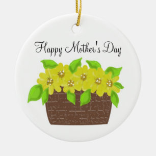Yellow Flower Basket - Happy Mother's Day Ceramic Ornament