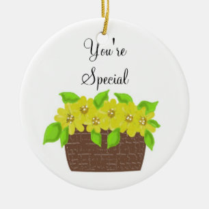 Yellow Flower Basket - You're Special Ceramic Ornament