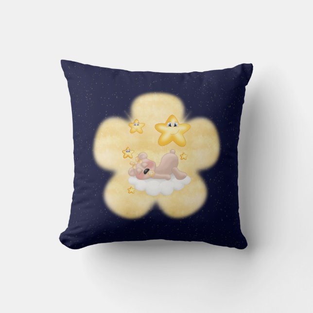 Yellow Flower Bear Throw Pillow (Front)