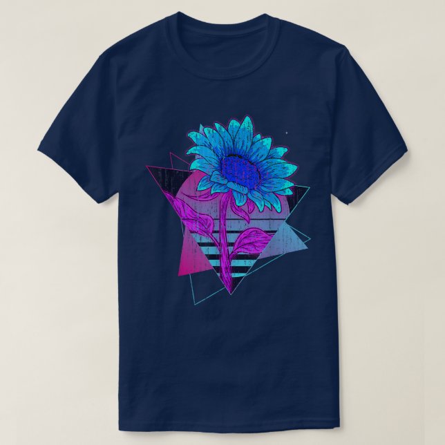Yellow Flower Blossom Synthwave Retro Vaporwave Su T-Shirt (Design Front)