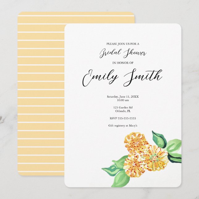 Yellow Flower Bridal Shower Invitation (Front/Back)