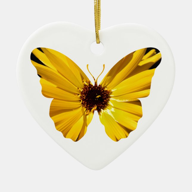 Yellow flower butterfly silhouette ceramic ornament (Front)