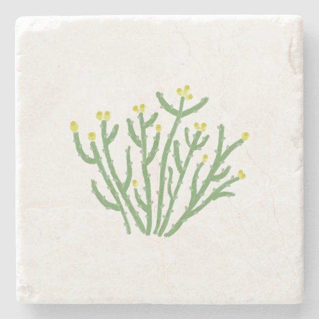 Yellow Flower Cholla Cactus Desert Stone Coaster (Front)