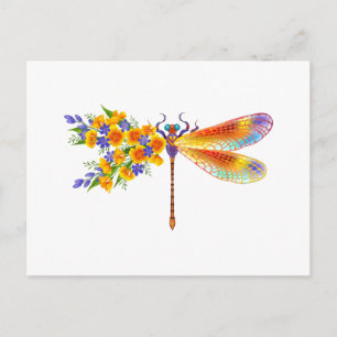 Yellow Flower Dragonfly Announcement Postcard