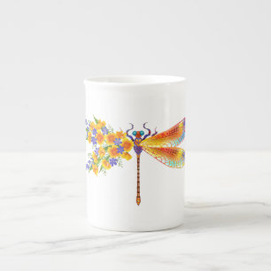 Yellow Flower Dragonfly Bone China Mug