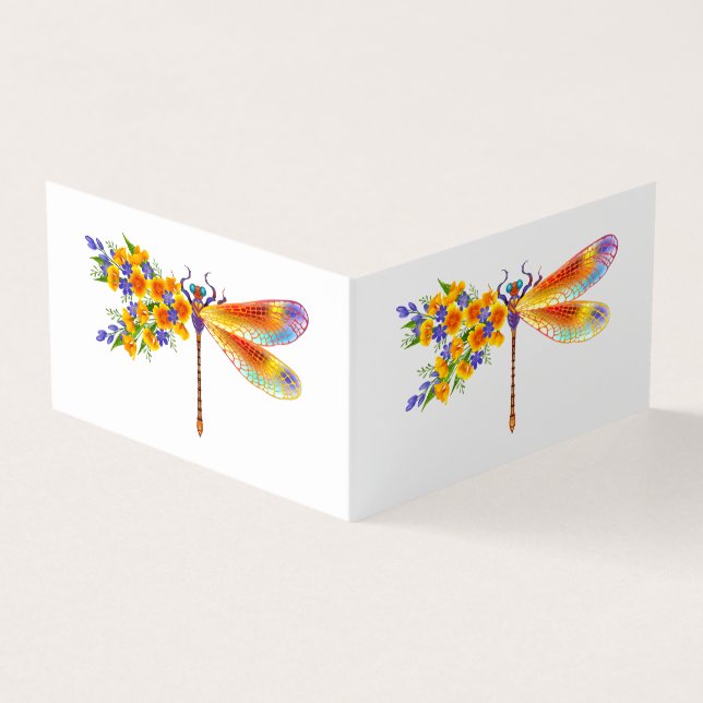 Yellow Flower Dragonfly Business Card (Outside)