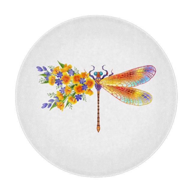 Yellow Flower Dragonfly Cutting Board (Front)