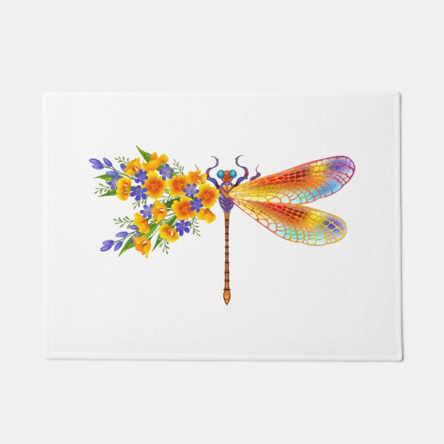 Yellow Flower Dragonfly Doormat (Front)