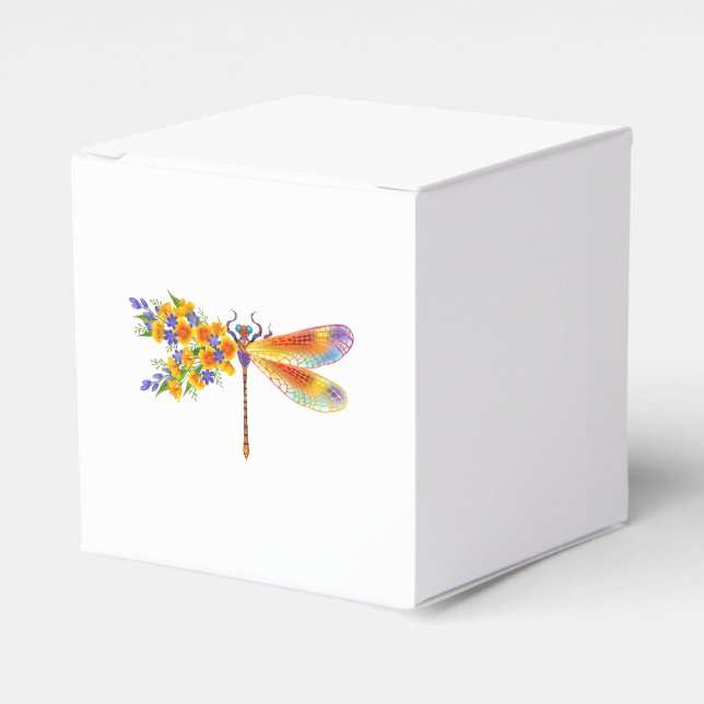 Yellow Flower Dragonfly Favor Box (Front Side)