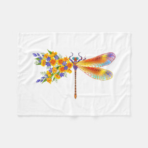 Yellow Flower Dragonfly Fleece Blanket