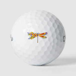 Yellow Flower Dragonfly Golf Balls