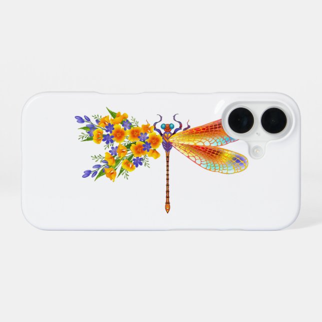 Yellow Flower Dragonfly iPhone 16 Case (Back Horizontal)