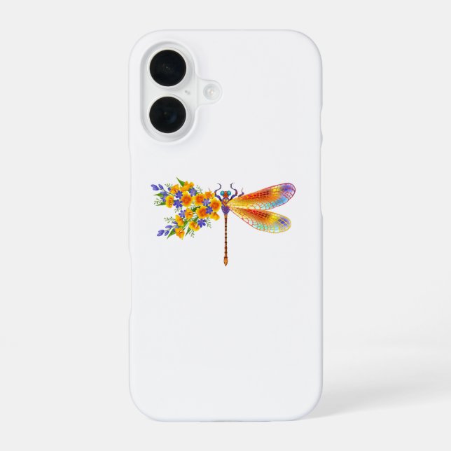 Yellow Flower Dragonfly iPhone 16 Case (Back)
