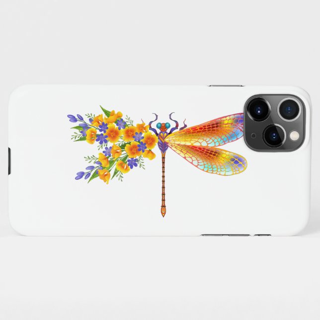 Yellow Flower Dragonfly iPhone Case (Back Horizontal)