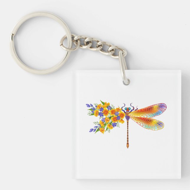 Yellow Flower Dragonfly Keychain (Front)