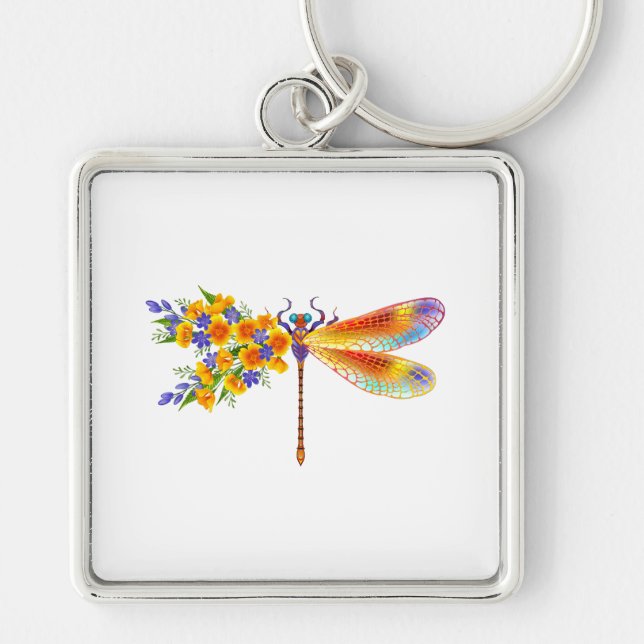 Yellow Flower Dragonfly Keychain (Front)
