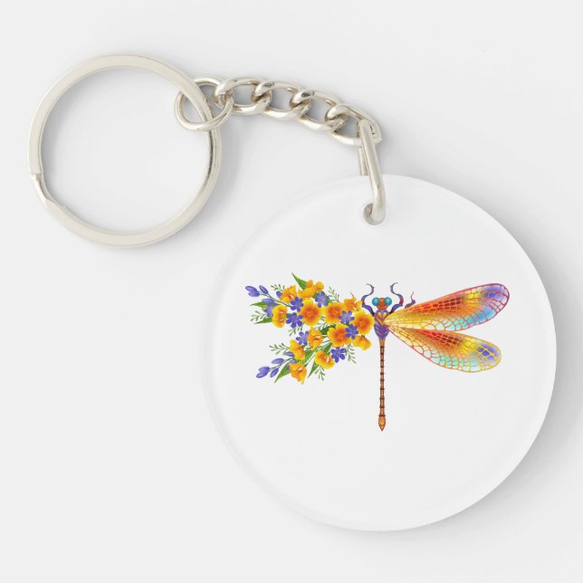 Yellow Flower Dragonfly Keychain (Front)
