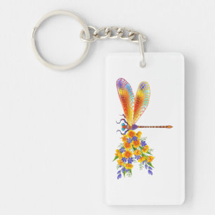 Yellow Flower Dragonfly Keychain