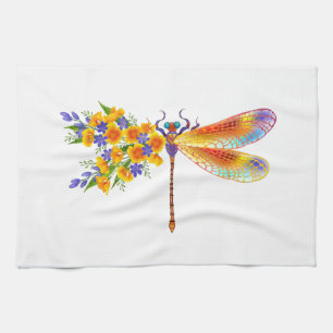 Yellow Flower Dragonfly Kitchen Towel