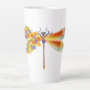 Yellow Flower Dragonfly Latte Mug