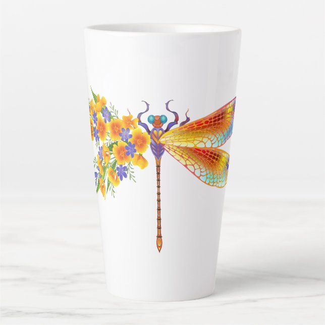 Yellow Flower Dragonfly Latte Mug (Front)