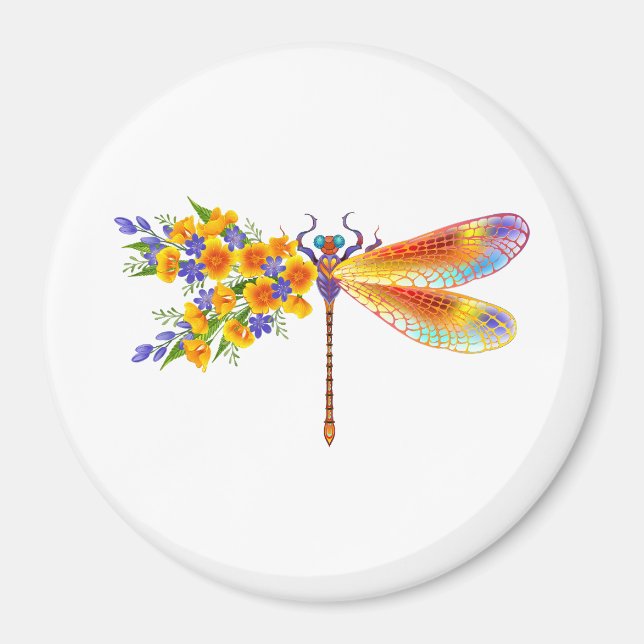 Yellow Flower Dragonfly Magnet (Front)