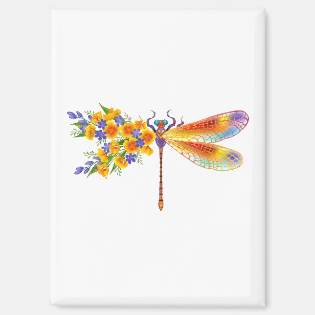 Yellow Flower Dragonfly Magnet (Front)