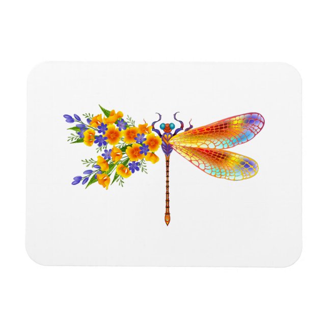 Yellow Flower Dragonfly Magnet (Horizontal)