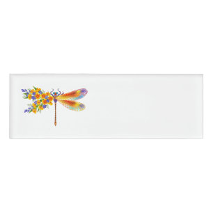 Yellow Flower Dragonfly Name Tag