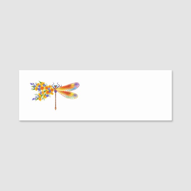Yellow Flower Dragonfly Name Tag (Front)